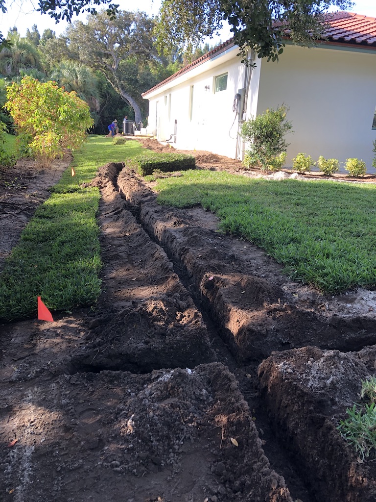 Professional irrigation installation work in progress